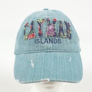 Cayman Islands Embroidered Distressed Blue Floral Packable Strapback Hat